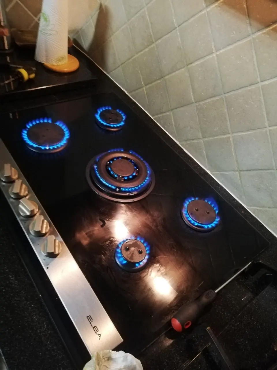 Gas burner flame during function test